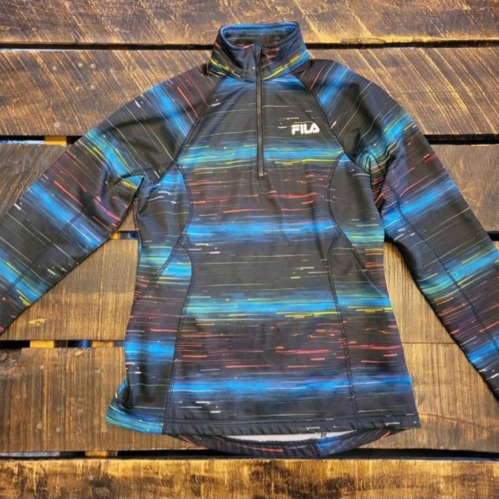 Fila Black and Blue Striped Quarter-Zip Pullover Womans Size Small